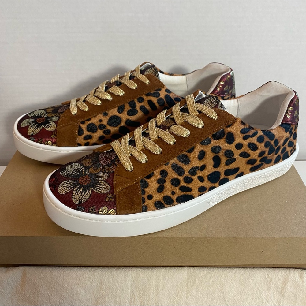 NEW JOHNNY WAS Leopard Print Calf Hair & Floral Sneakers Tennis Shoes | Size 6 - Picture 4 of 14